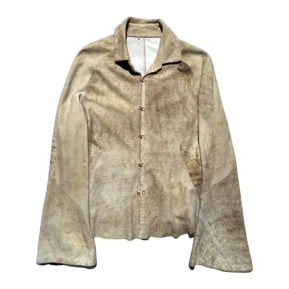 Genuine leather flared sleeve gold clasp jacket - Picture 1 of 3